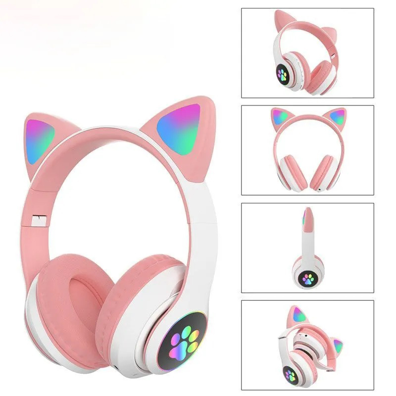Беспроводные наушники с кошачьими ушками и RGB подсветкой Cat VZV 23M. Цвет: розовый