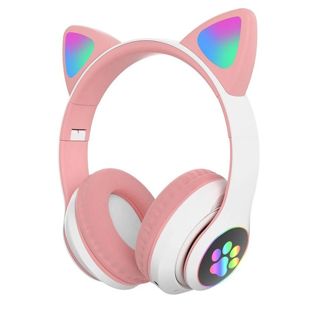 Беспроводные наушники с кошачьими ушками и RGB подсветкой Cat VZV 23M. Цвет: розовый