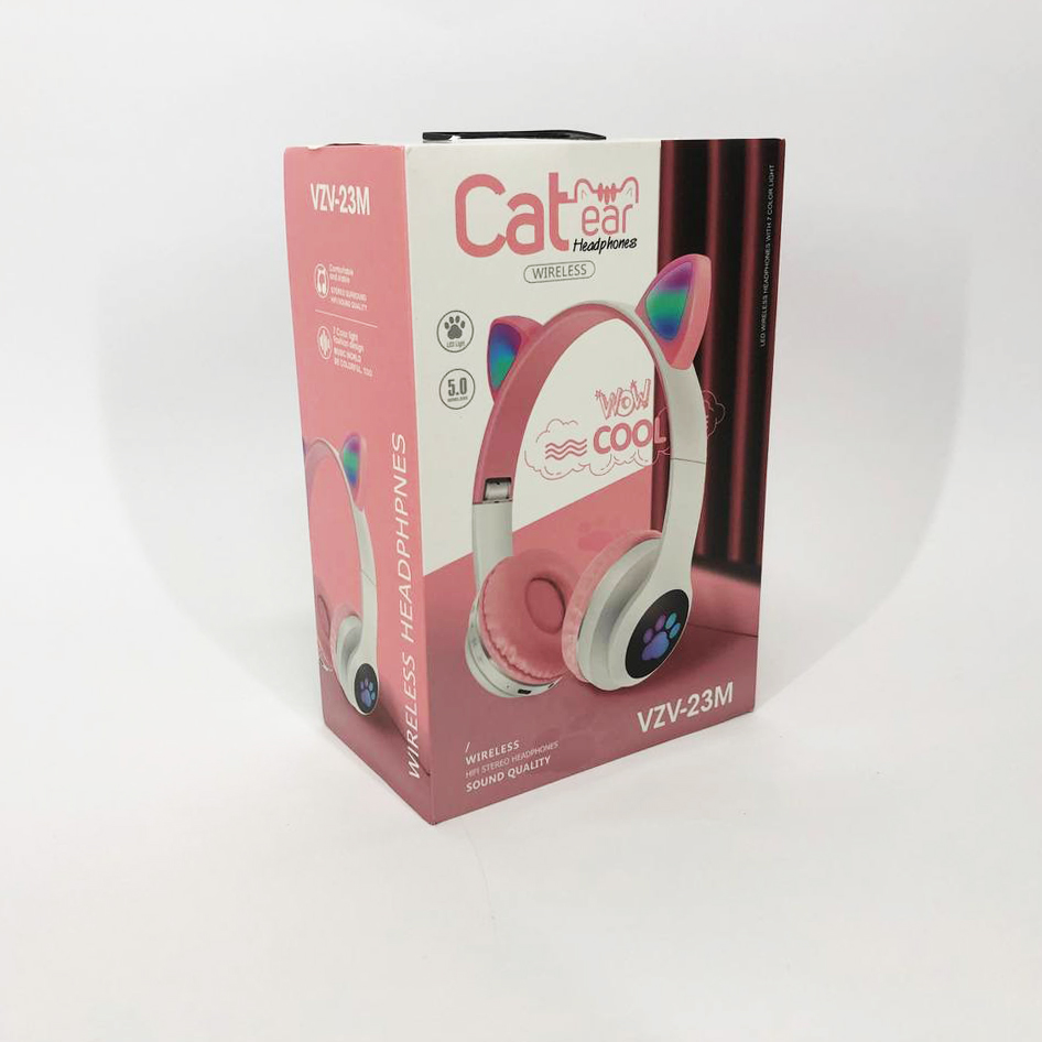 Беспроводные наушники с кошачьими ушками и RGB подсветкой Cat VZV 23M. Цвет: розовый