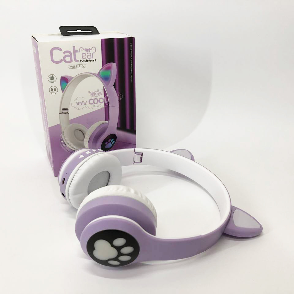 Беспроводные наушники с кошачьими ушками и RGB подсветкой Cat VZV 23M. Цвет: фиолетовый