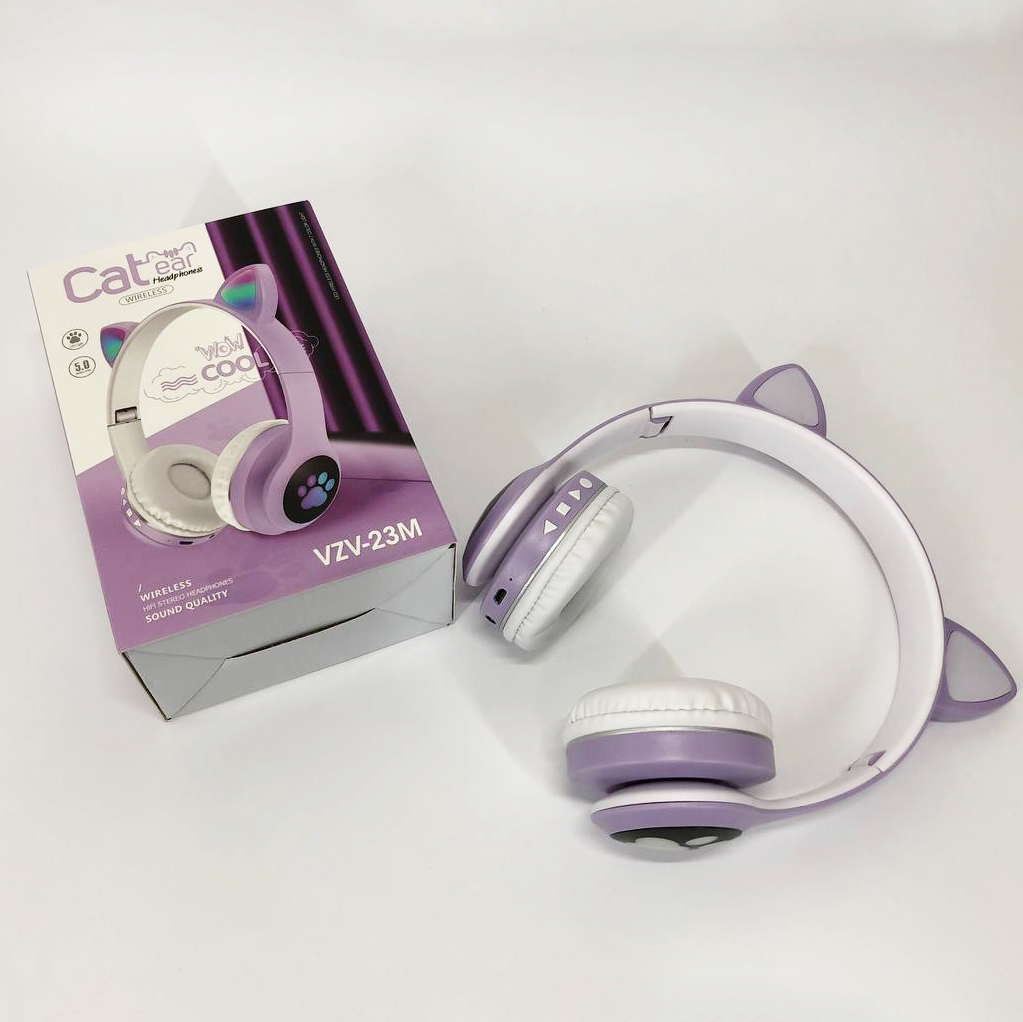 Беспроводные наушники с кошачьими ушками и RGB подсветкой Cat VZV 23M. Цвет: фиолетовый