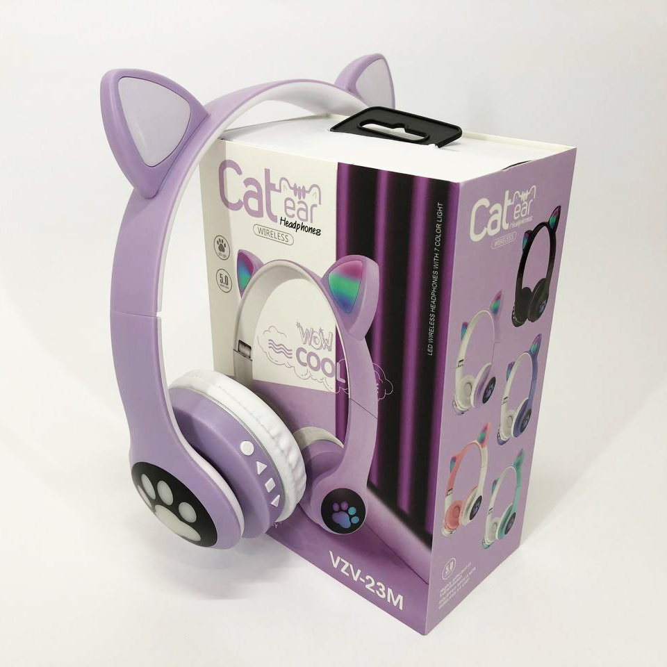 Беспроводные наушники с кошачьими ушками и RGB подсветкой Cat VZV 23M. Цвет: фиолетовый