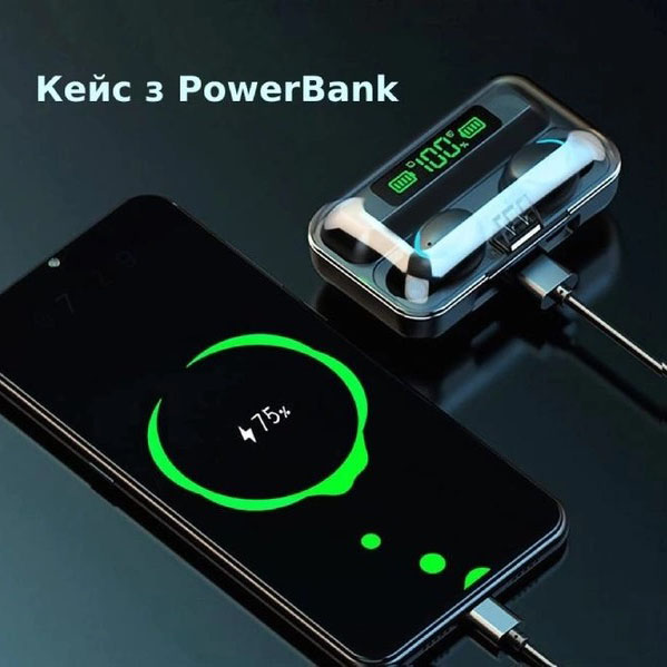 Беспроводные bluetooth наушники True Wireless F9-5 TWS с встроенным Power Bank, вакуумные наушники