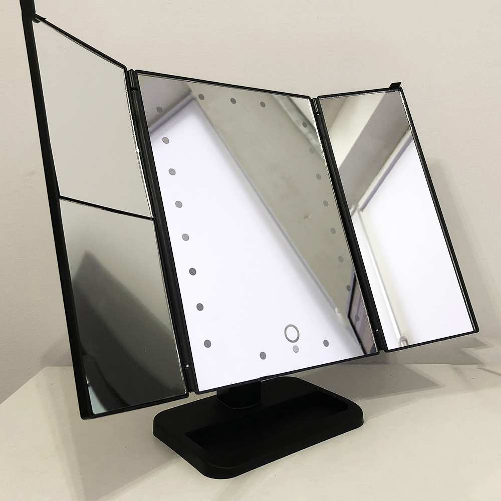 Тройное зеркало для макияжа с подсветкой, Зеркало с светодиодом, Настольное led зеркало. Цвет: черный