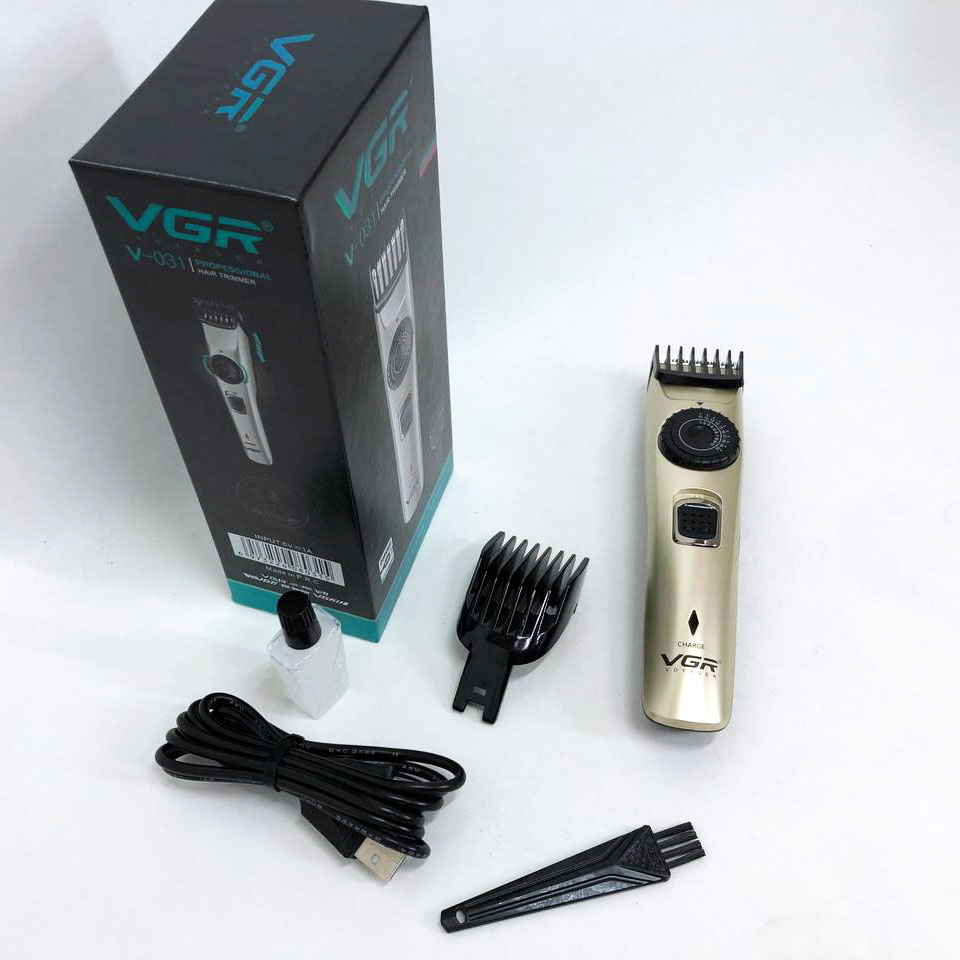 Машинка для стрижки волос беспроводная VGR V-031, триммер для бороды усов 2 насадки, окантовочная машинка