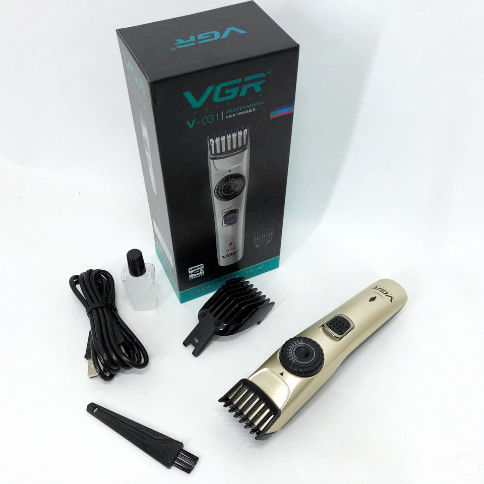 Машинка для стрижки волос беспроводная VGR V-031, триммер для бороды усов 2 насадки, окантовочная машинка