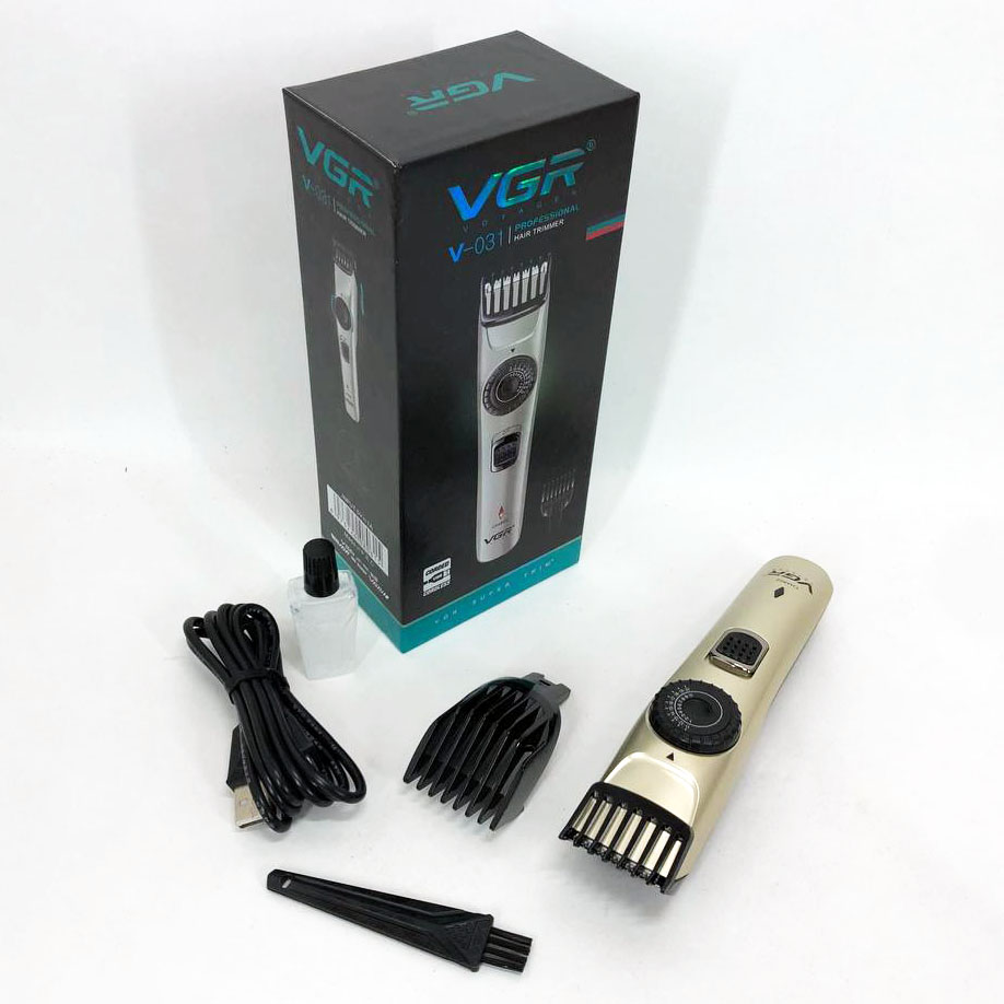 Машинка для стрижки волос беспроводная VGR V-031, триммер для бороды усов 2 насадки, окантовочная машинка
