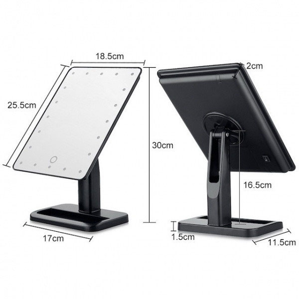 Зеркало для макияжа с 16 LED подсветкой Mirror White, Зеркало со светом для макияжа. Цвет: черный