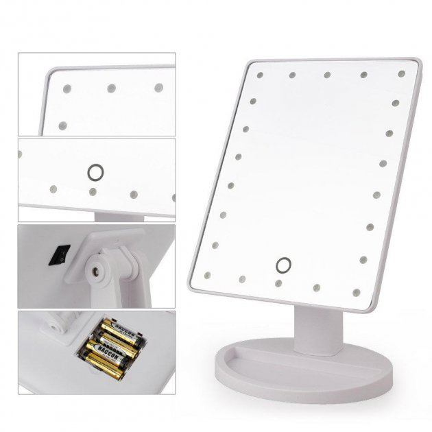 Зеркало для макияжа с 16 LED подсветкой Mirror White, Светящееся зеркало для макияжа. Цвет: белый