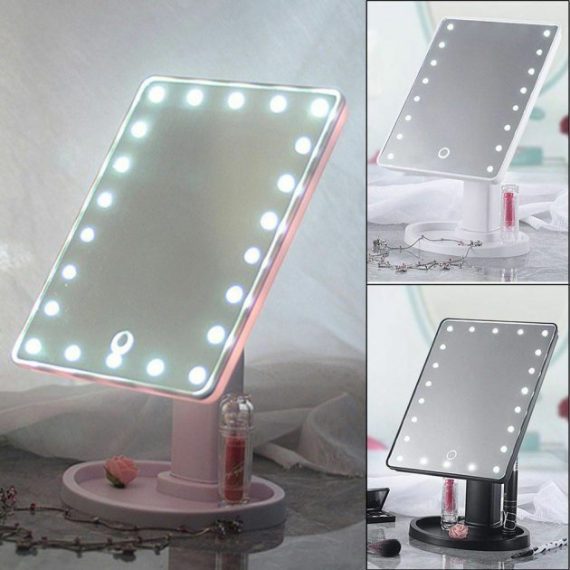 Зеркало для макияжа с 16 LED подсветкой Mirror White, Светящееся зеркало для макияжа. Цвет: белый