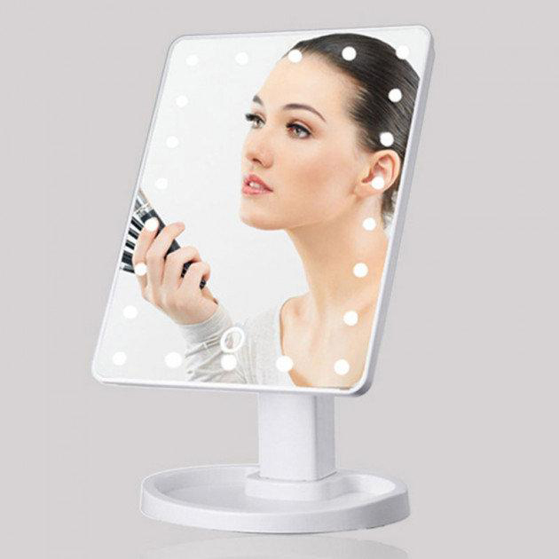 Зеркало для макияжа с 16 LED подсветкой Mirror White, Светящееся зеркало для макияжа. Цвет: белый