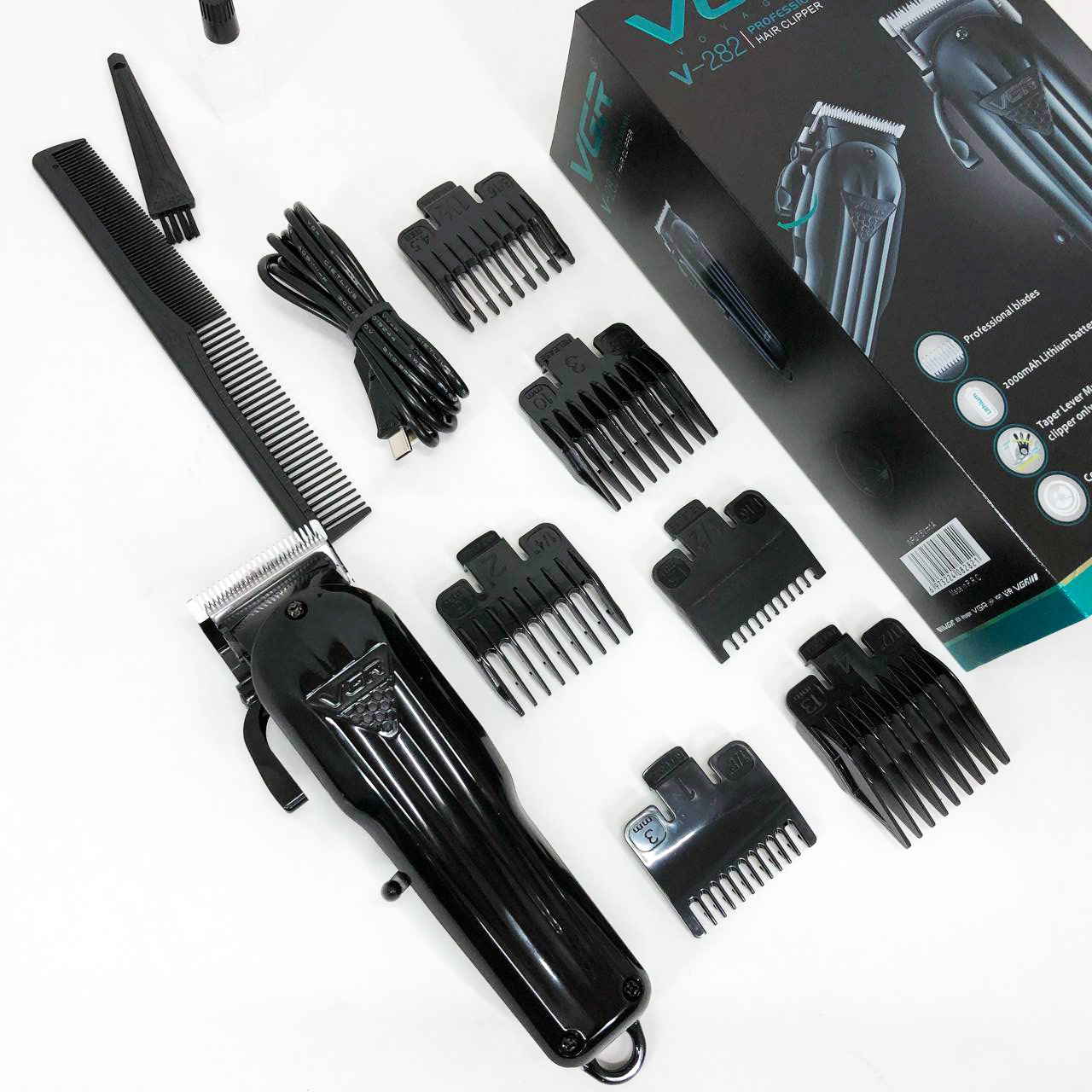 Машинка для стрижки волос VGR V-282 аккумуляторная подстригательная профессиональная LED, 6 насадок