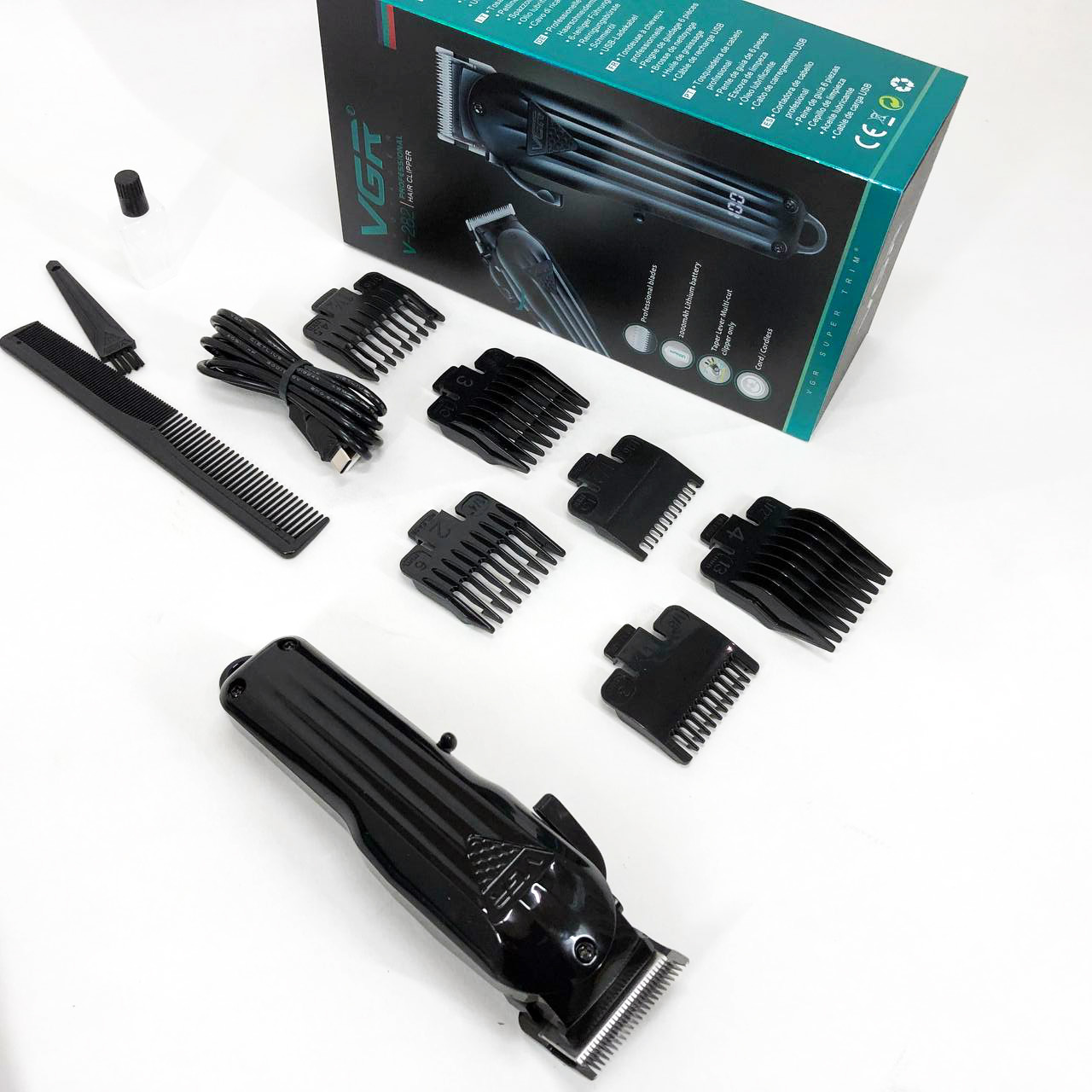 Машинка для стрижки волос VGR V-282 аккумуляторная подстригательная профессиональная LED, 6 насадок