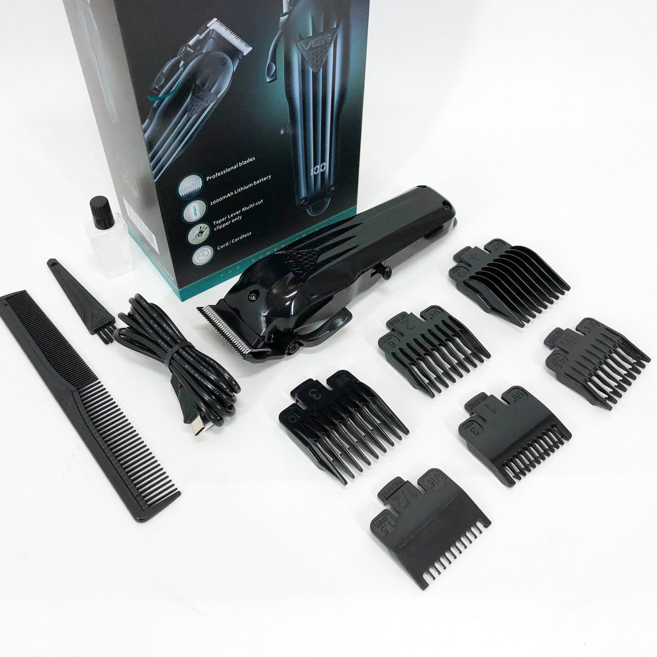 Машинка для стрижки волос VGR V-282 аккумуляторная подстригательная профессиональная LED, 6 насадок