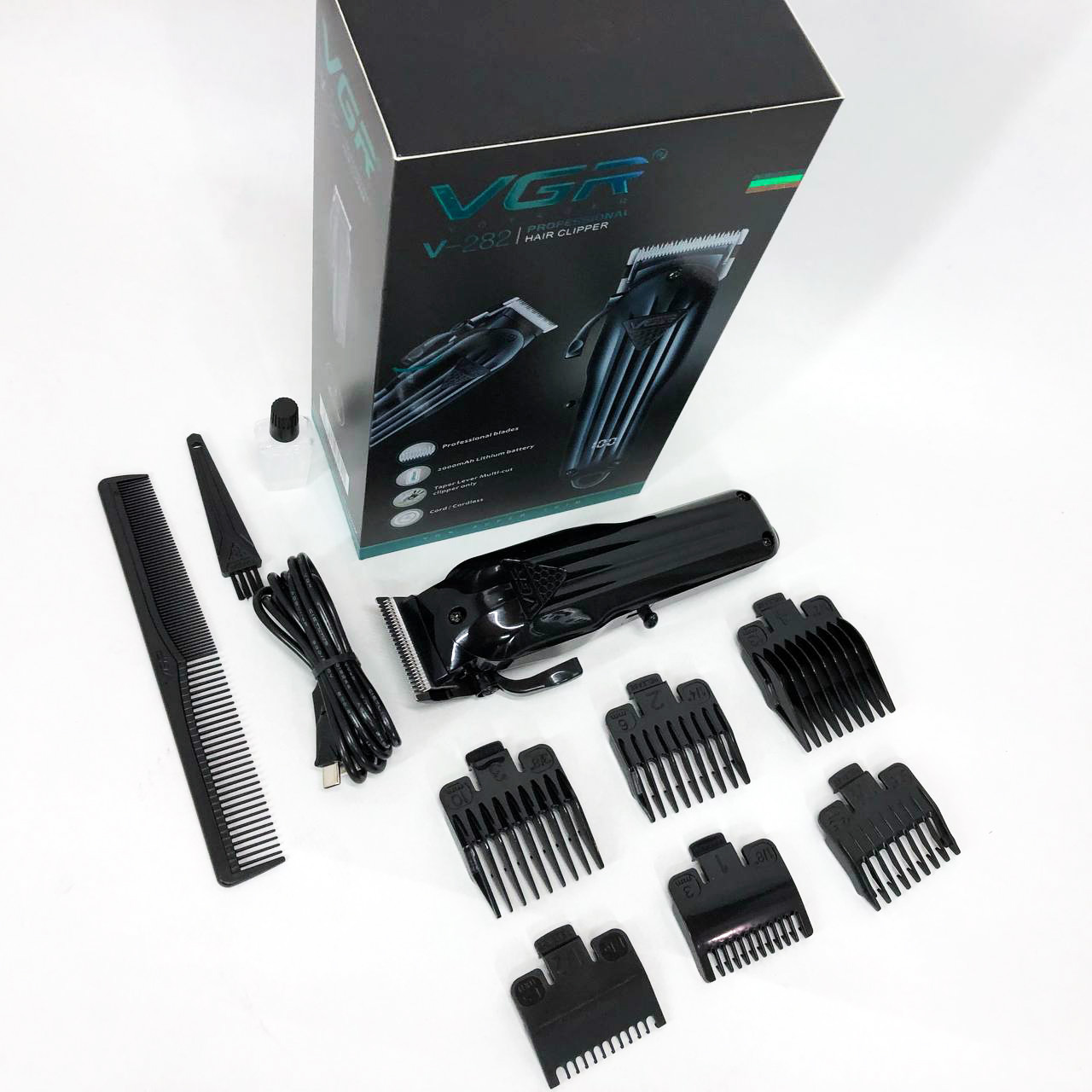 Машинка для стрижки волос VGR V-282 аккумуляторная подстригательная профессиональная LED, 6 насадок