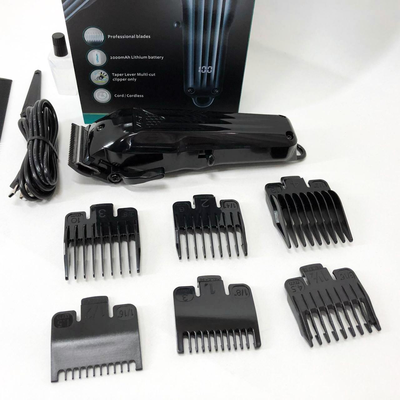 Машинка для стрижки волос VGR V-282 аккумуляторная подстригательная профессиональная LED, 6 насадок