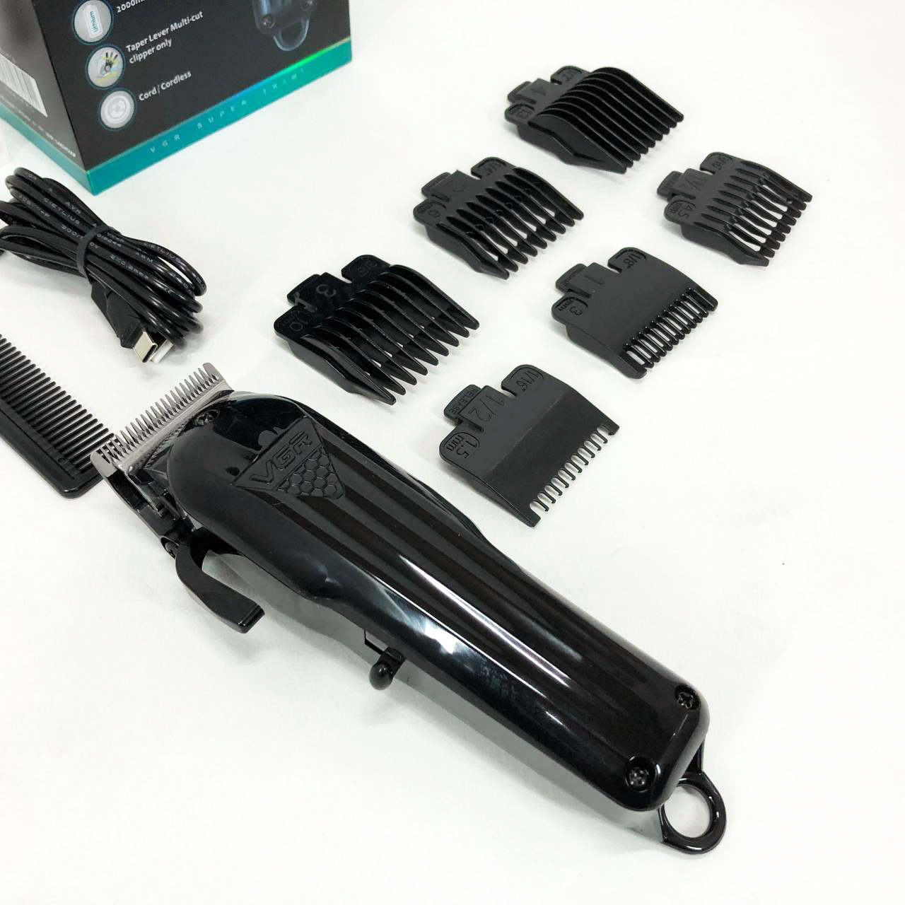 Машинка для стрижки волос VGR V-282 аккумуляторная подстригательная профессиональная LED, 6 насадок