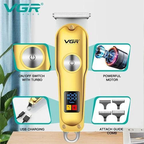 Триммер для волос и бороды VGR V-290 LED Display 3 насадки, машинка для стрижки волос домашняя