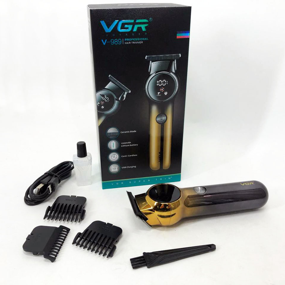 Триммер для бороды и усов VGR V-989 7000 об. Машинка для стрижки, окантовки керамика+сталь. Цвет: черный