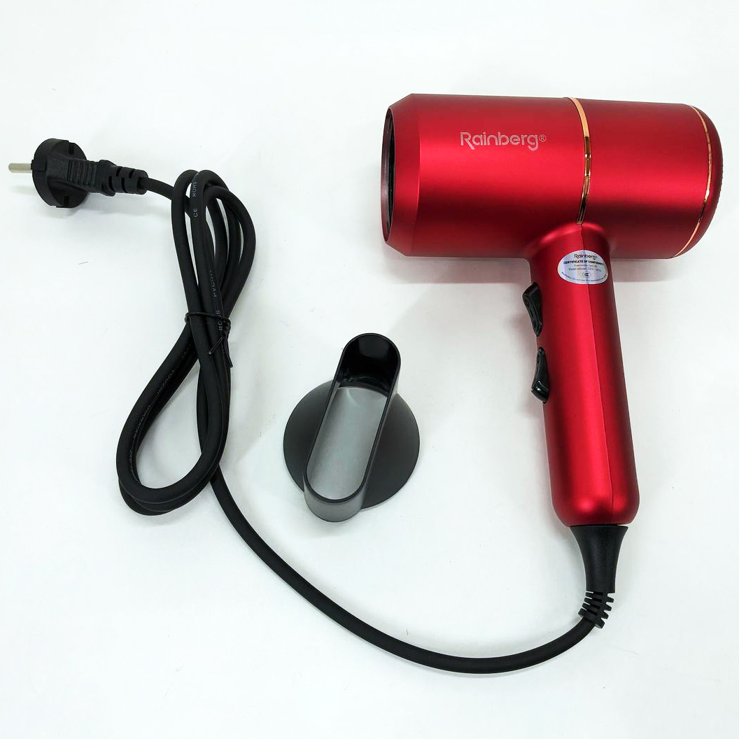 Фен для укладки и сушки волос Rainberg RB-2211 + насадка-концентратор, воздушный стайлер. Цвет: красный