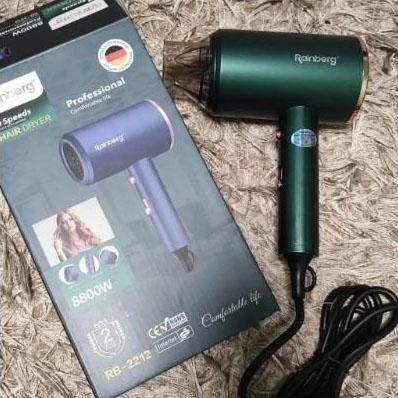 Фен Rainberg RB-2212 8800 W с регуляцией температуры и скорости для сушки и укладки волос. Цвет: зеленый
