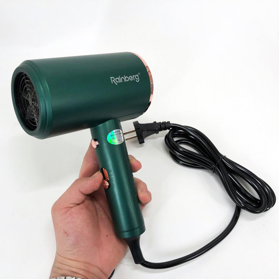 Фен Rainberg RB-2212 8800 W с регуляцией температуры и скорости для сушки и укладки волос. Цвет: зеленый