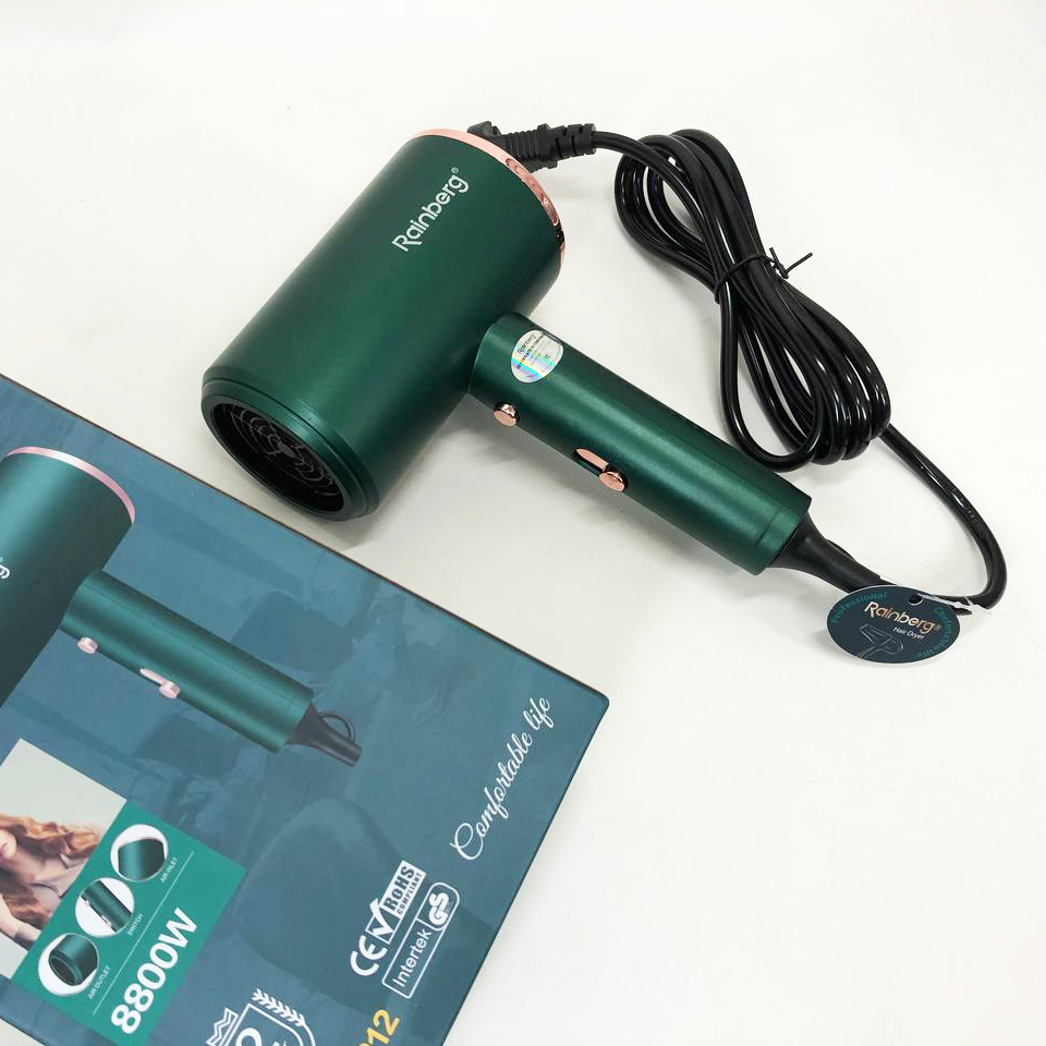 Фен Rainberg RB-2212 8800 W с регуляцией температуры и скорости для сушки и укладки волос. Цвет: зеленый