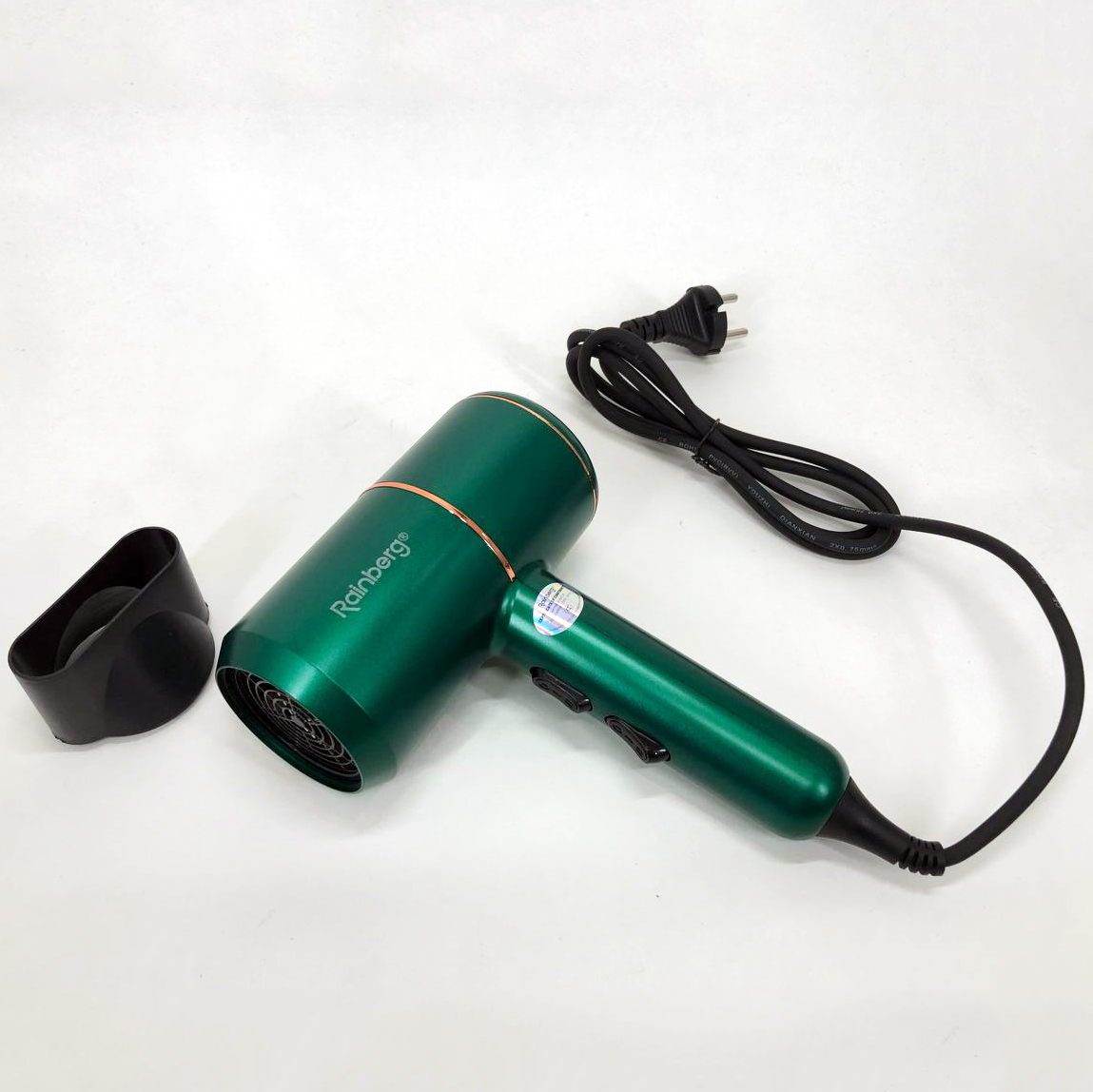 Фен для укладки и сушки волос Rainberg RB-2211 + насадка-концентратор, хороший мощный фен. Цвет: зеленый