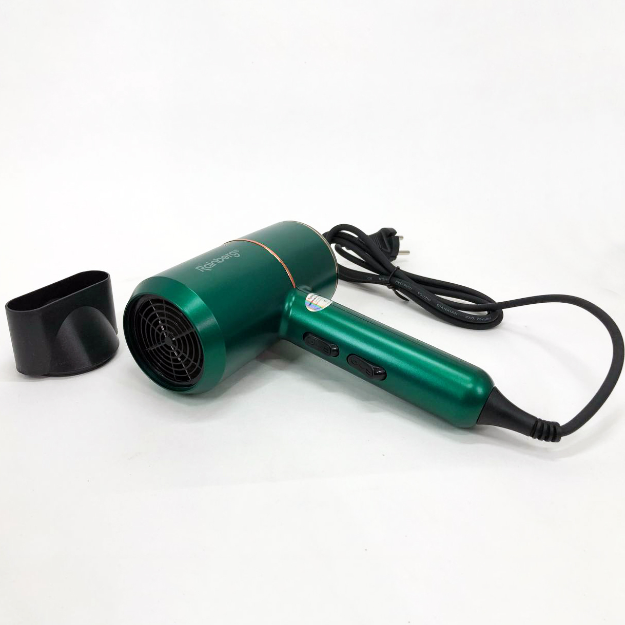 Фен для укладки и сушки волос Rainberg RB-2211 + насадка-концентратор, хороший мощный фен. Цвет: зеленый