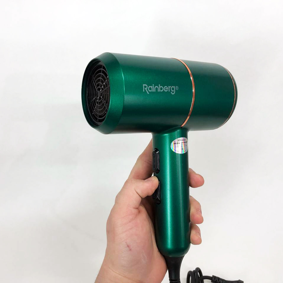 Фен для укладки и сушки волос Rainberg RB-2211 + насадка-концентратор, хороший мощный фен. Цвет: зеленый