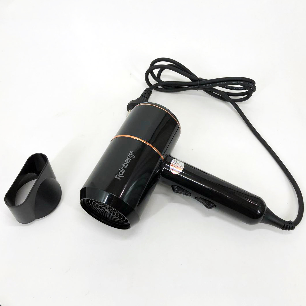 Фен для укладки и сушки волос Rainberg RB-2211 + насадка-концентратор, профессиональный фен. Цвет: черный