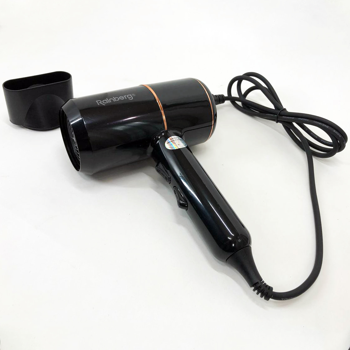 Фен для укладки и сушки волос Rainberg RB-2211 + насадка-концентратор, профессиональный фен. Цвет: черный