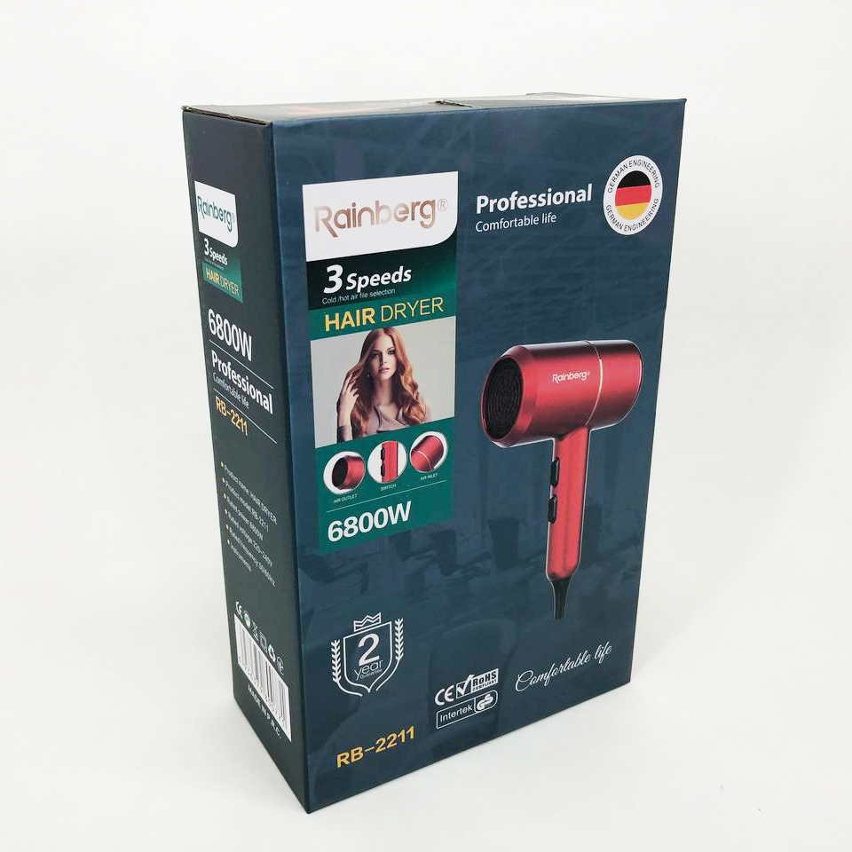 Фен для укладки и сушки волос Rainberg RB-2211 + насадка-концентратор. Цвет: белый