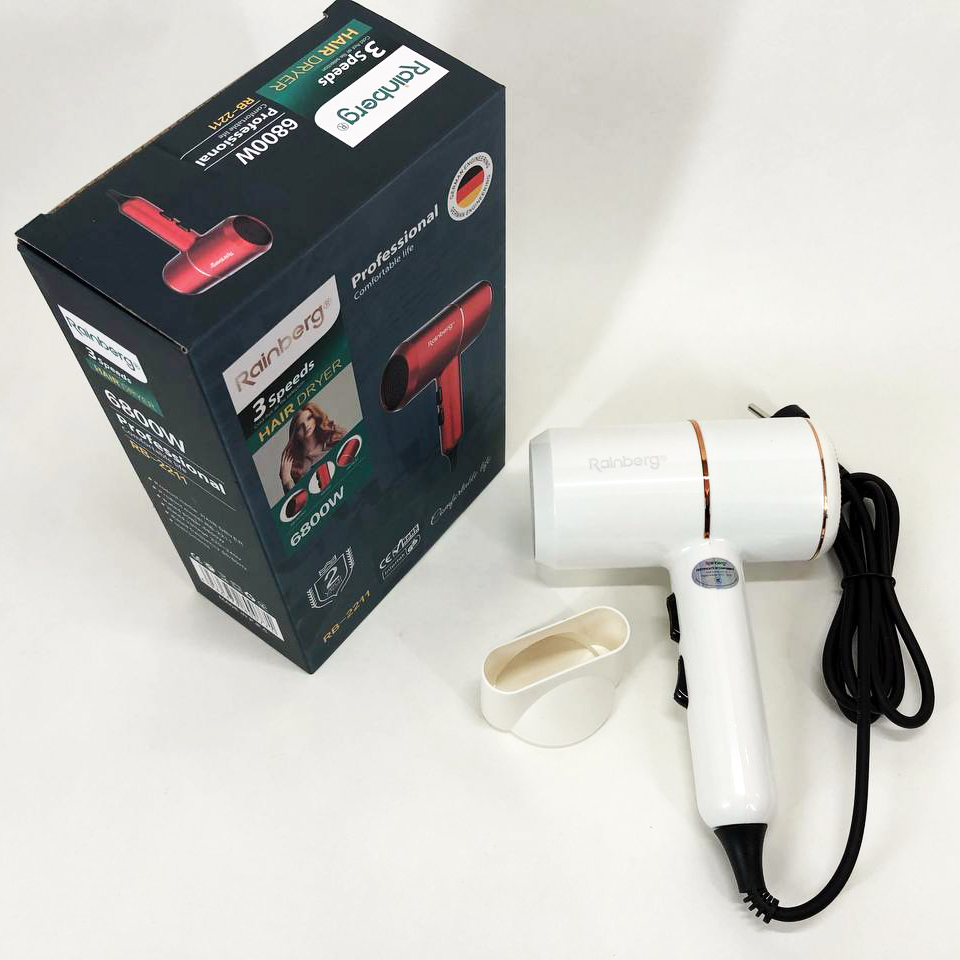 Фен для укладки и сушки волос Rainberg RB-2211 + насадка-концентратор. Цвет: белый