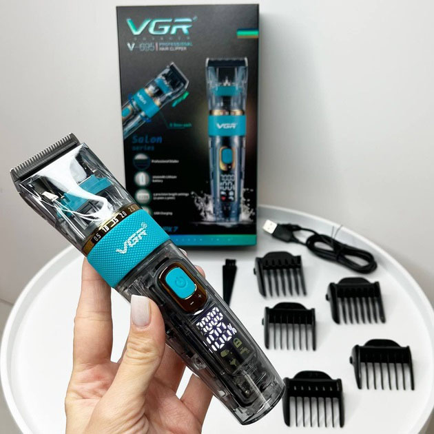 Машинка для стрижки волос и бороды VGR V-695 с LED дисплеем IPX7 влагозащита, Окантовочная машинка