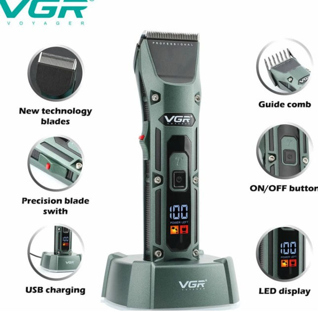 Аккумуляторная беспроводная машинка для стрижки волос VGR V-696 с LED дисплеем и ТУРБО режимом