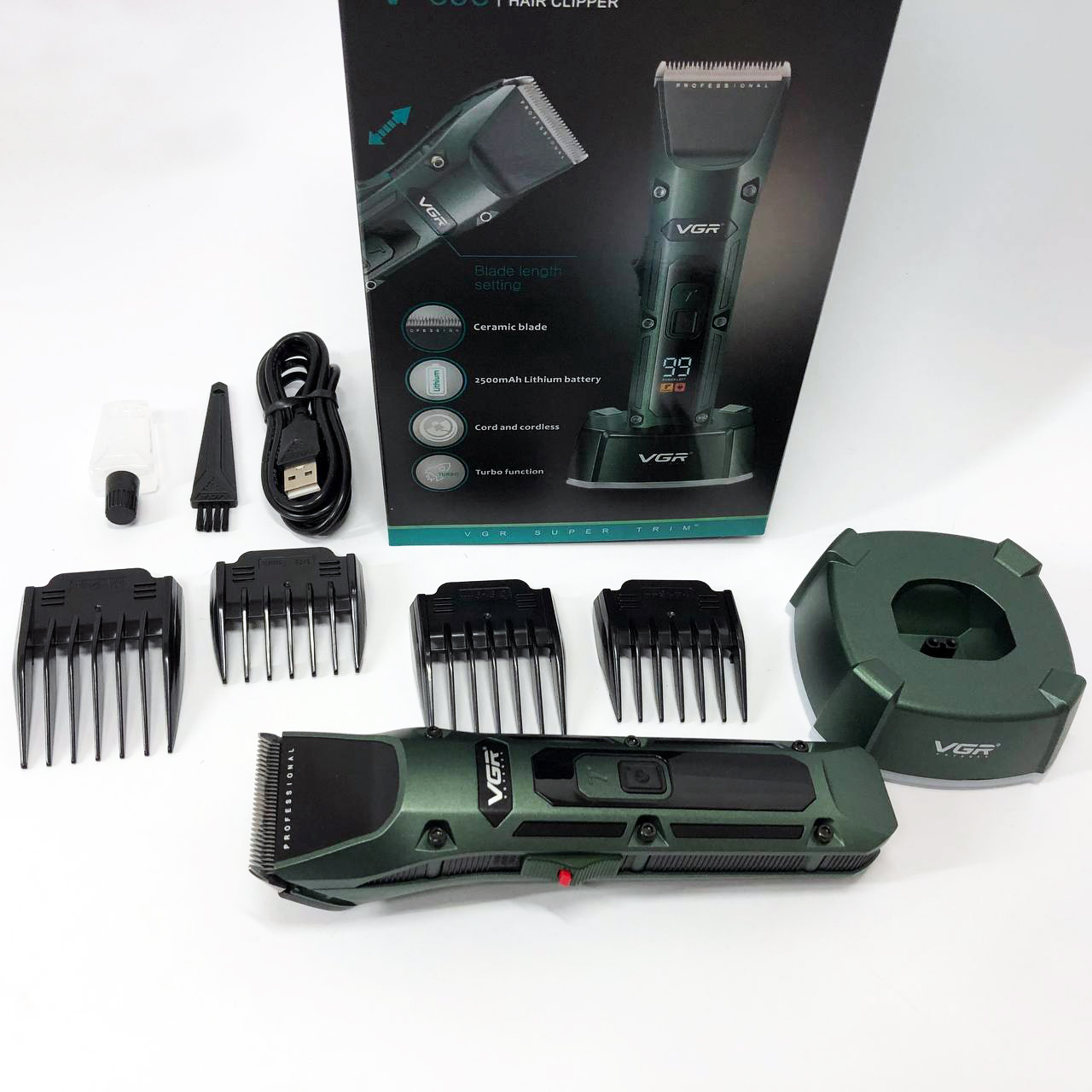 Аккумуляторная беспроводная машинка для стрижки волос VGR V-696 с LED дисплеем и ТУРБО режимом