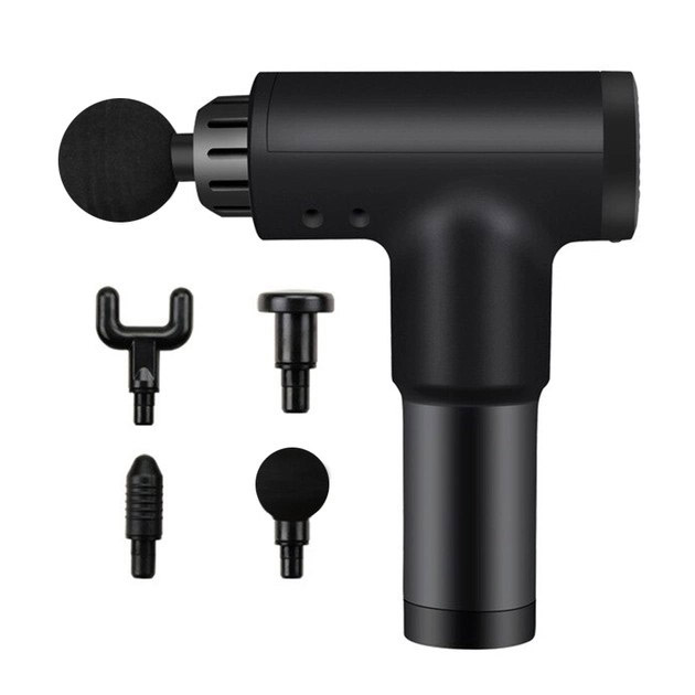 Аккумуляторный массажер Fascial Gun KH-320 портативный ручной ударный мышечный пистолет 4 насадки черный