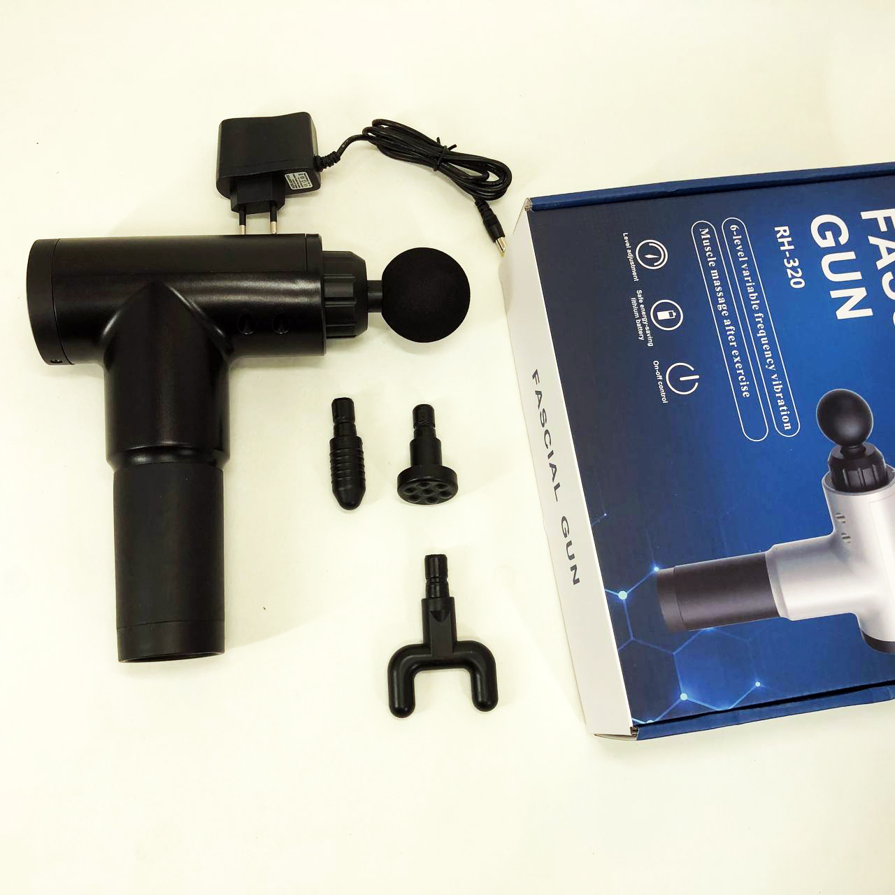 Аккумуляторный массажер Fascial Gun KH-320 портативный ручной ударный мышечный пистолет 4 насадки черный