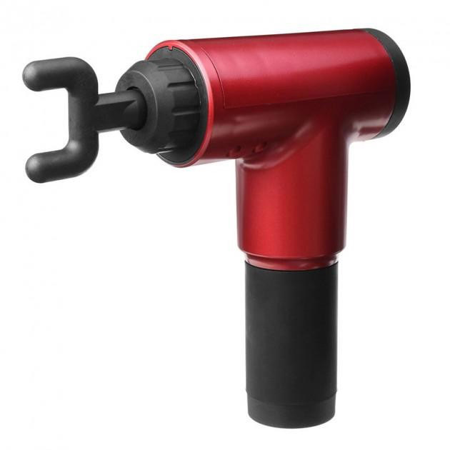 Аккумуляторный массажер Fascial Gun KH-320 портативный ручной ударный мышечный пистолет 4 насадки красный