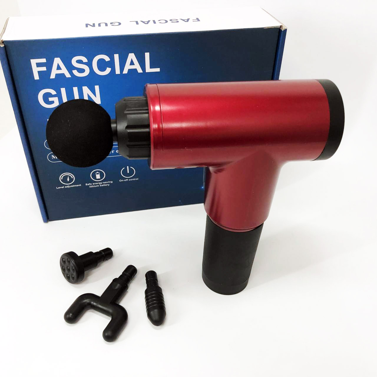 Аккумуляторный массажер Fascial Gun KH-320 портативный ручной ударный мышечный пистолет 4 насадки красный