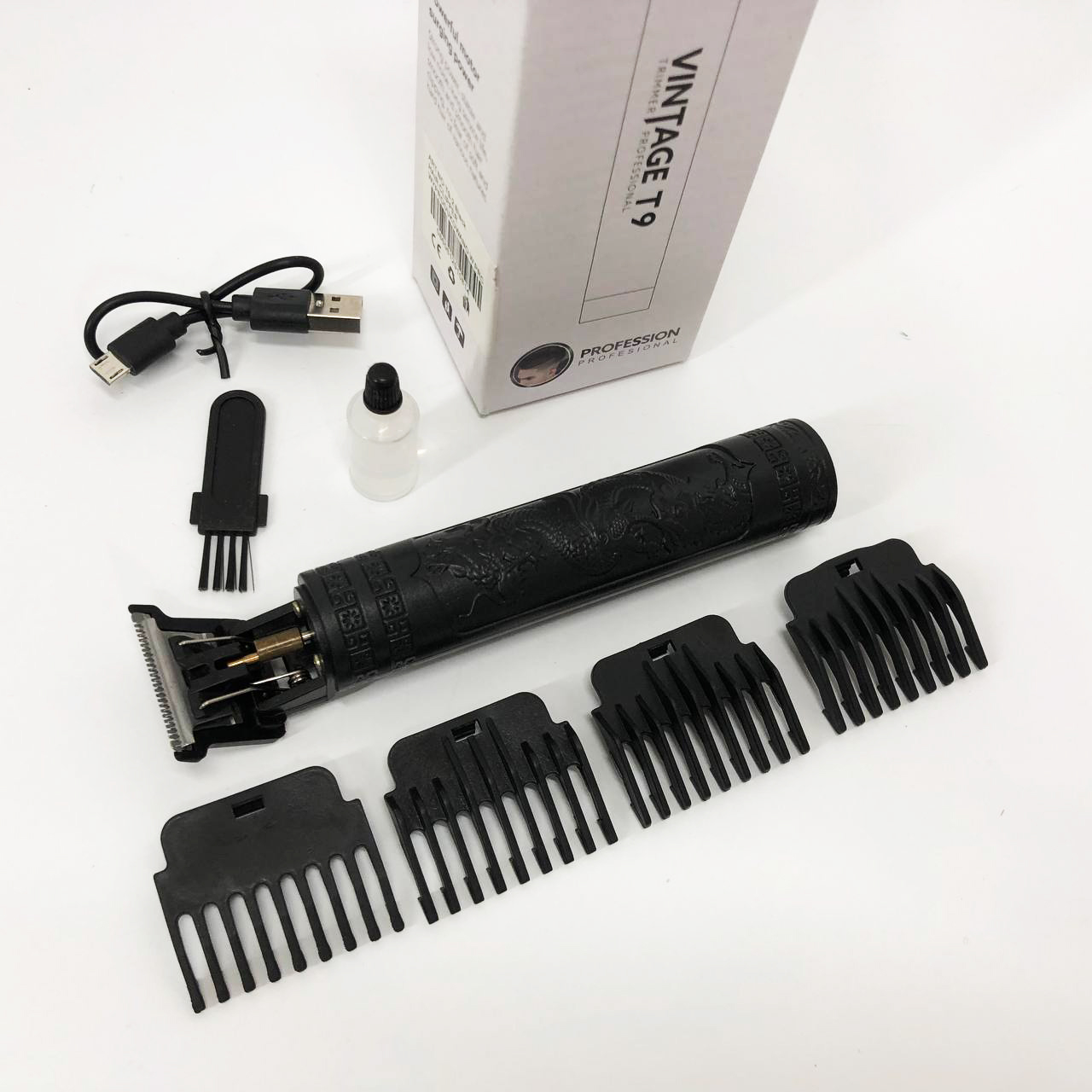 Машинка для стрижки волос Vintage T9-2 BLACK 4 насадки