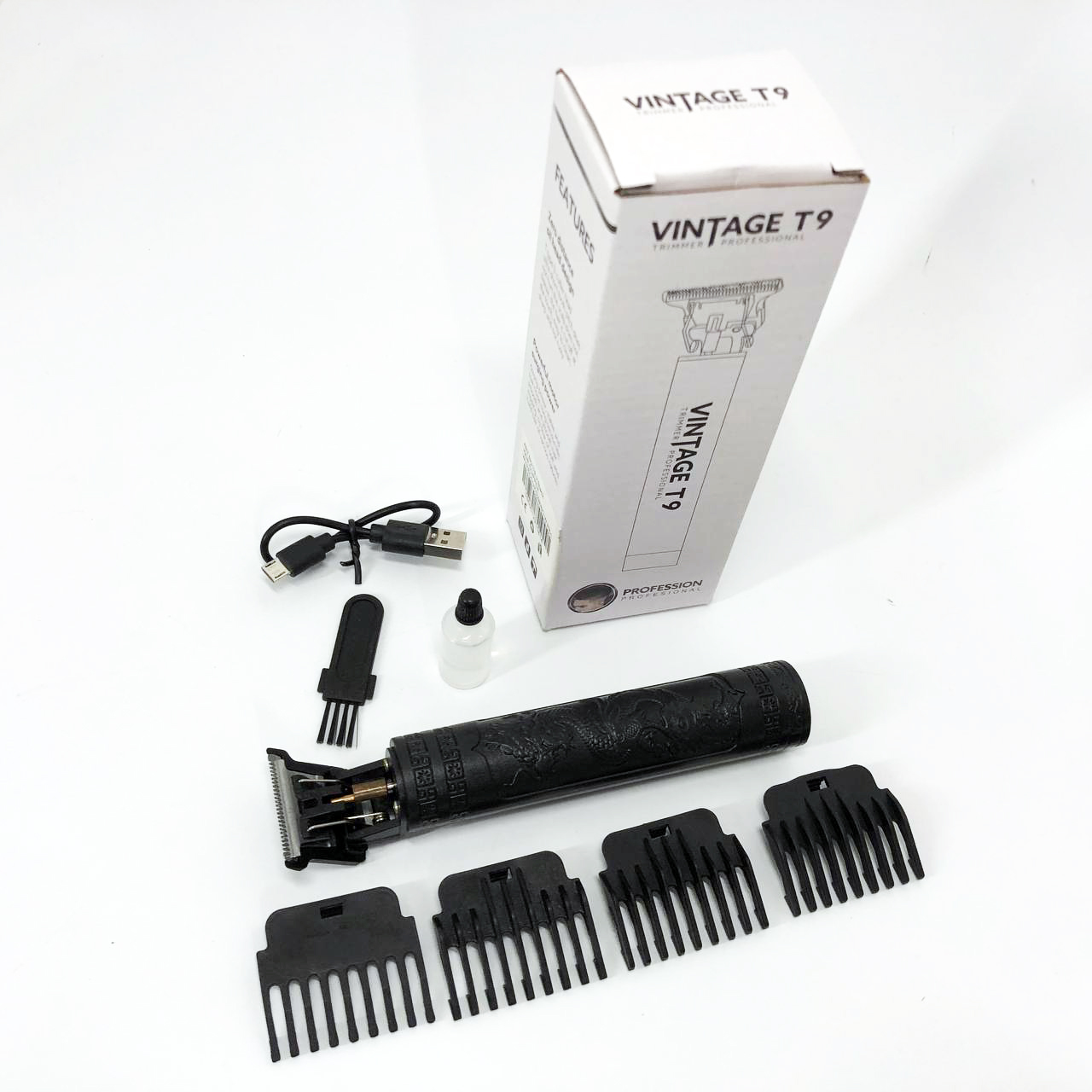 Машинка для стрижки волос Vintage T9-2 BLACK 4 насадки