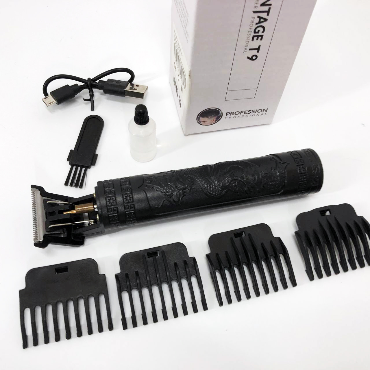 Машинка для стрижки волос Vintage T9-2 BLACK 4 насадки