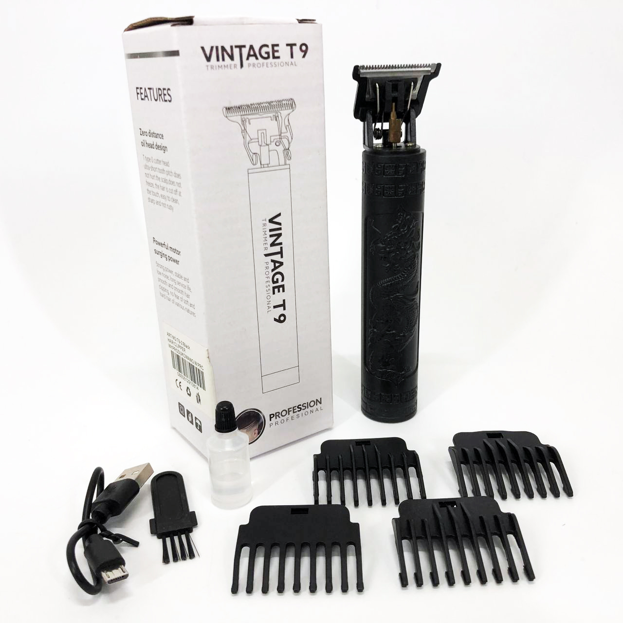 Машинка для стрижки волос Vintage T9-2 BLACK 4 насадки