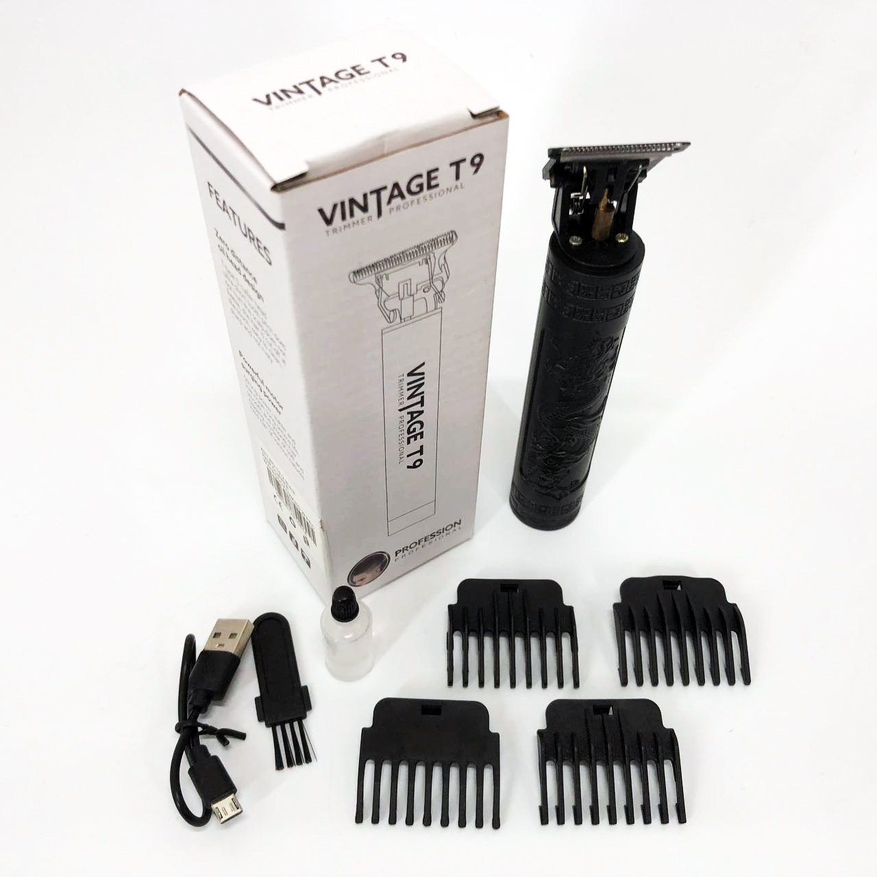 Машинка для стрижки волос Vintage T9-2 BLACK 4 насадки