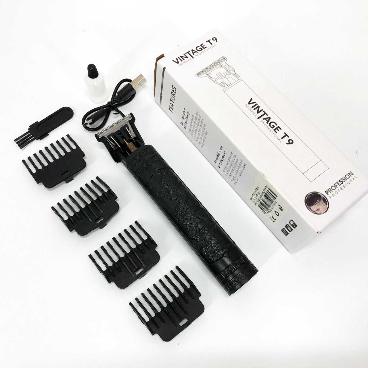 Машинка для стрижки волос Vintage T9-2 BLACK 4 насадки