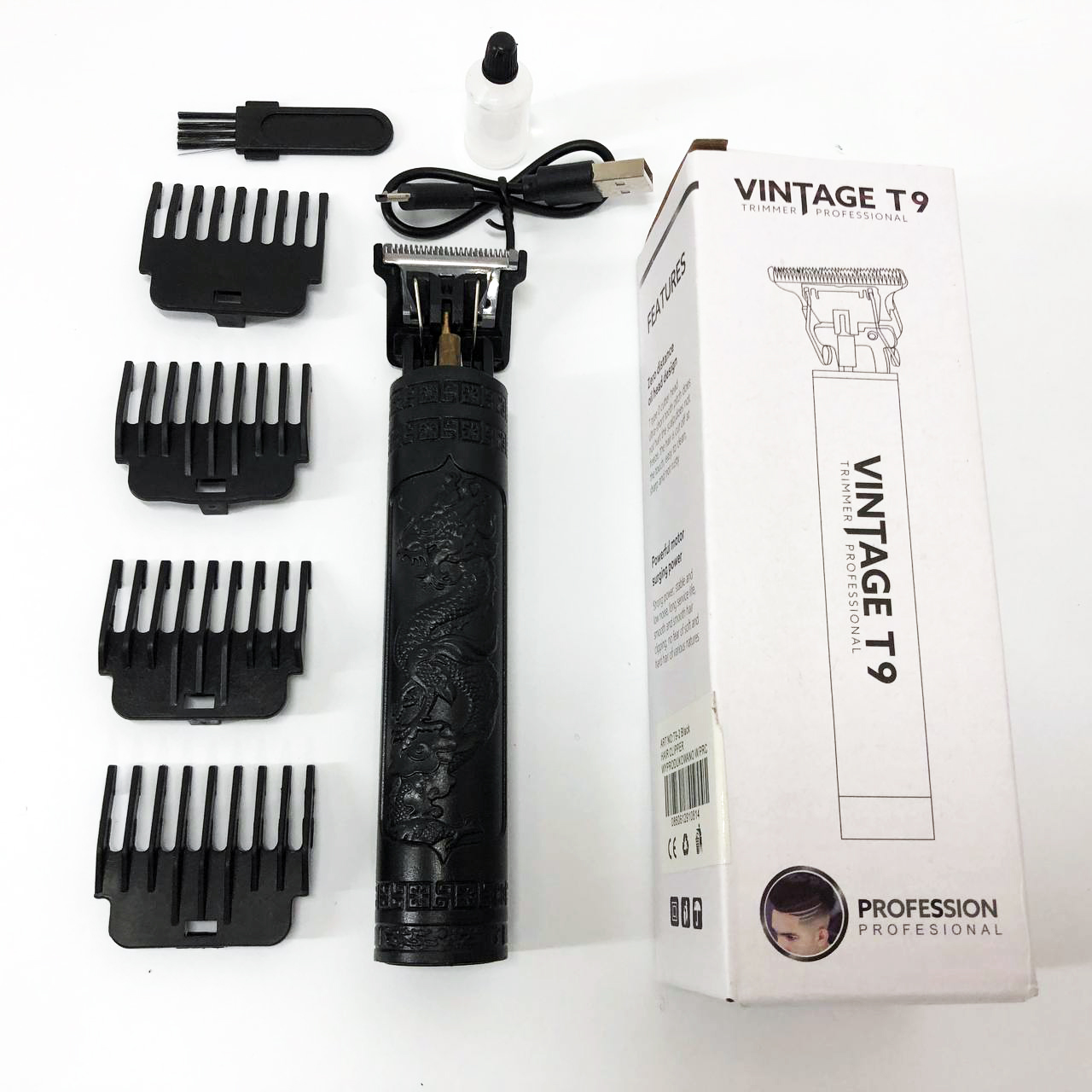 Машинка для стрижки волос Vintage T9-2 BLACK 4 насадки