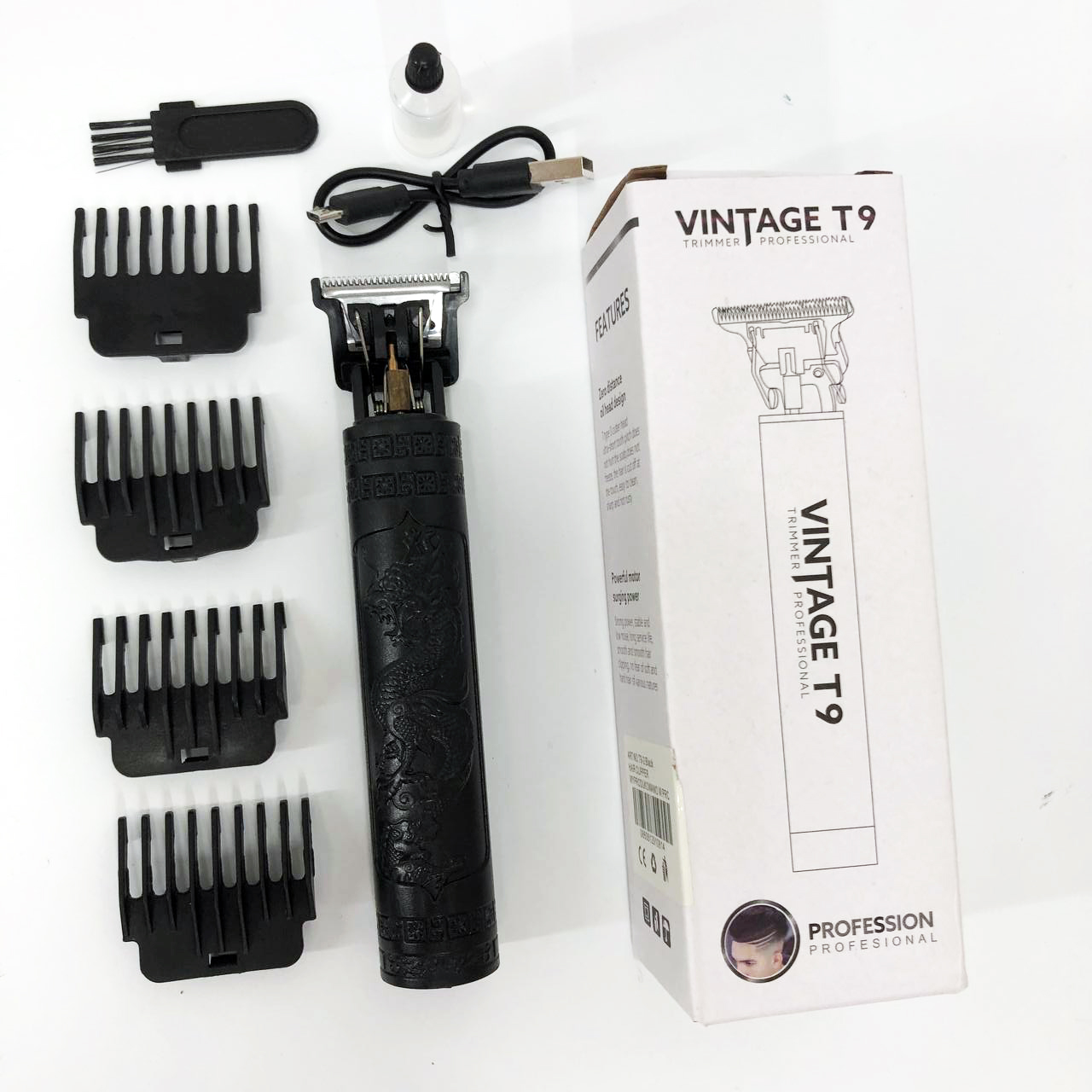 Машинка для стрижки волос Vintage T9-2 BLACK 4 насадки