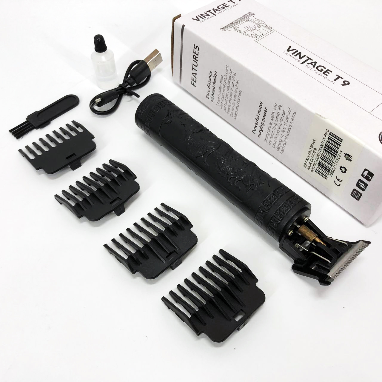 Машинка для стрижки волос Vintage T9-2 BLACK 4 насадки